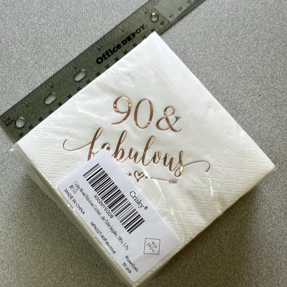 New! 90 & Fabulous Party Napkins - White and Rose Gold